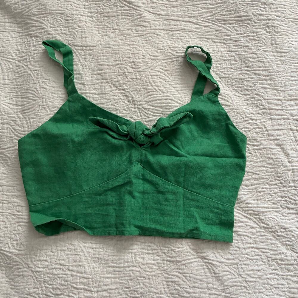 Universal Thread Green Cropped Linen Top XS
